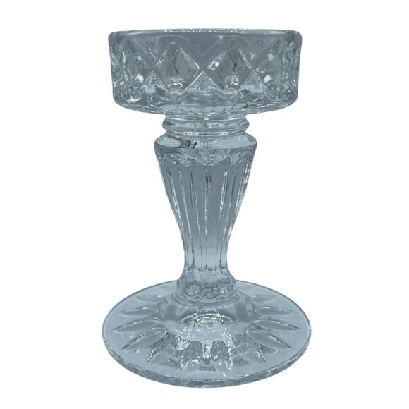 Block Crystal Taper Candle Holder Votive Clear Heavy 5.5" VTG - Picture 4 of 7